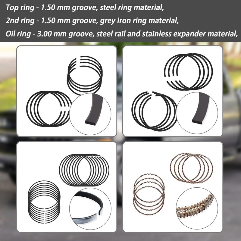 XTPTFABS 2M4860 Piston Rings(8-Cyl Ring kits) Compatible With 1999-2006 Chevrolet Gen III 364 6.0L LQ4 LQ9(Replace2M4860) Piston Rings - 4.000 in Bore -1.5 x 1.5 x 3.0 mm Thick - Standard Tension - Image 4